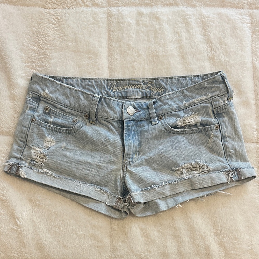 American Eagle Outfitters Light Blue Distressed Jean Shorts